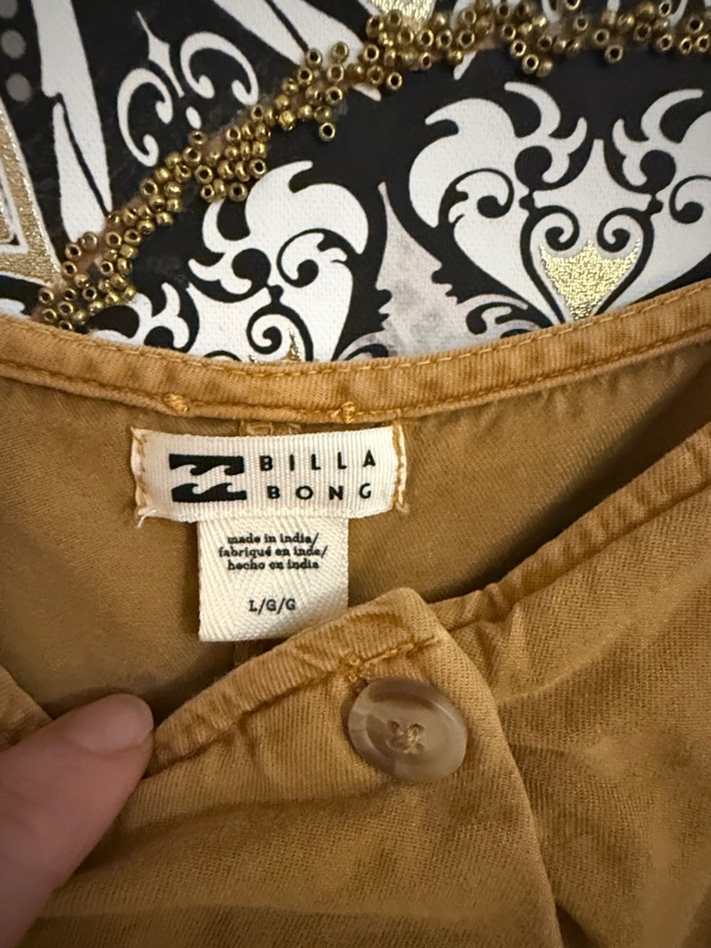 Billabong Mustard Button-Front Top - Picture 3 of 5